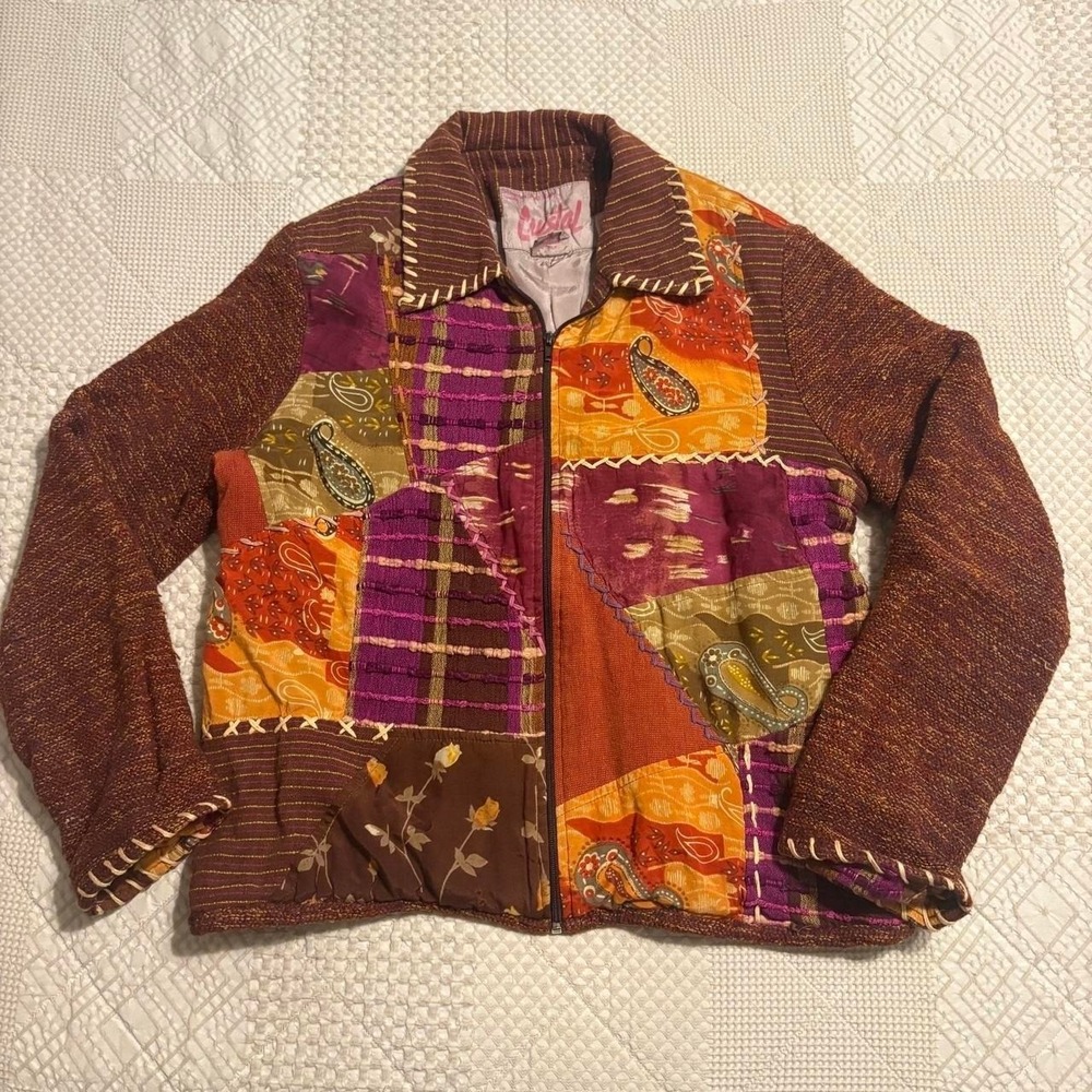 Vintage Orange & Brown Patchwork Patterned Jacket